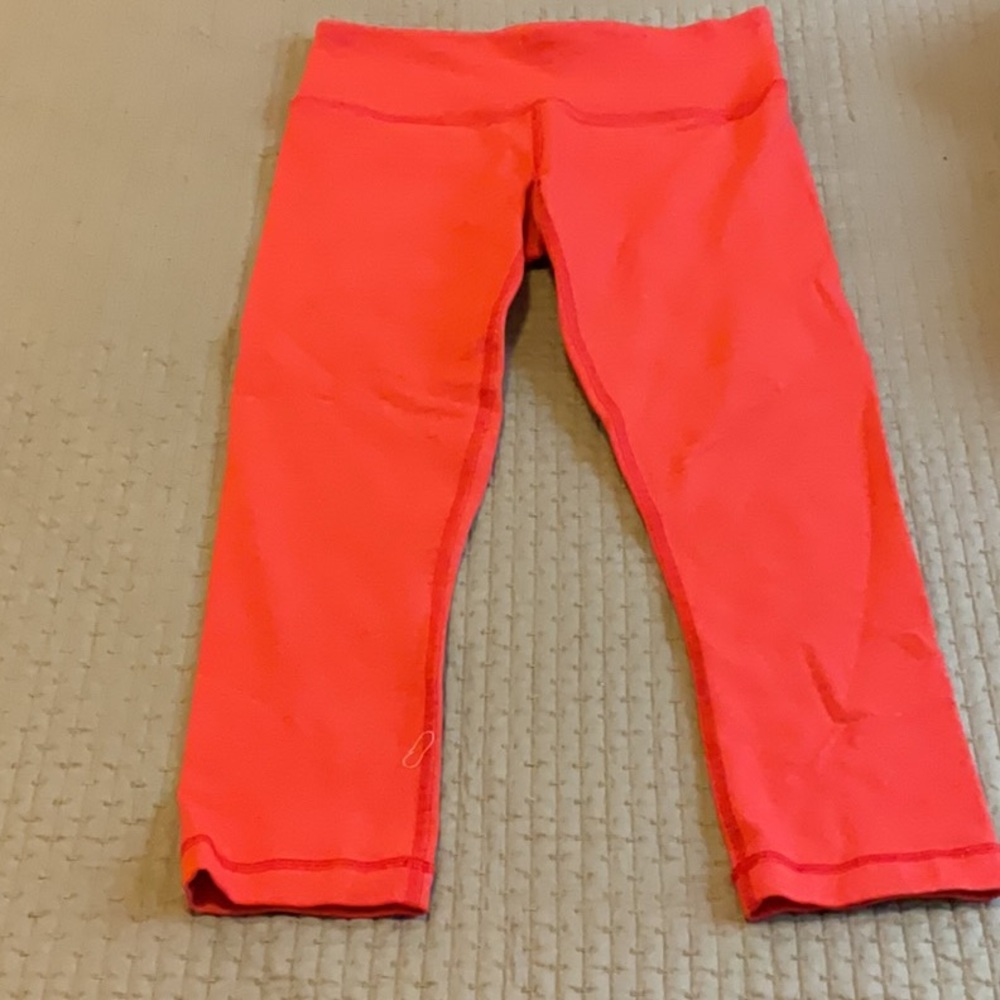 Lululemon workout leggings, red with very fine gray silverish striping